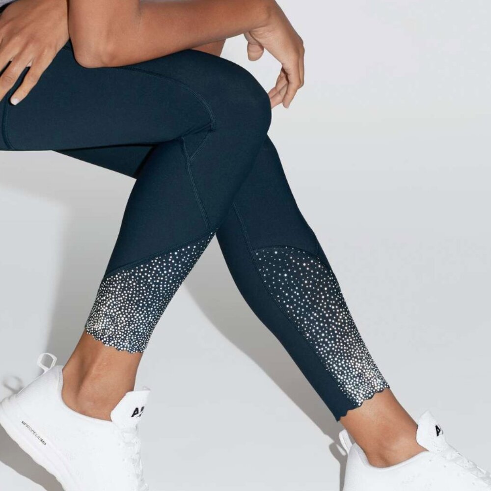 Lululemon XS Tight Stuff Navy Blue Reflective‎ Running Night Ankle Legging Gym